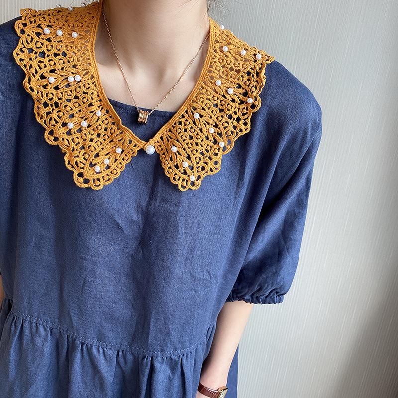 Корейская шаль из жемчужного кружева - Защита от солнца весной/летом, Универсальный ажурный ложный воротник, Хлопковая верхняя одежда