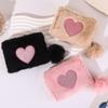 Women's Cute Plush Heart Short Wallet with Zipper Coin Money Bags ID Credit Card Holder Clutch Small Purse Pouch Wallet