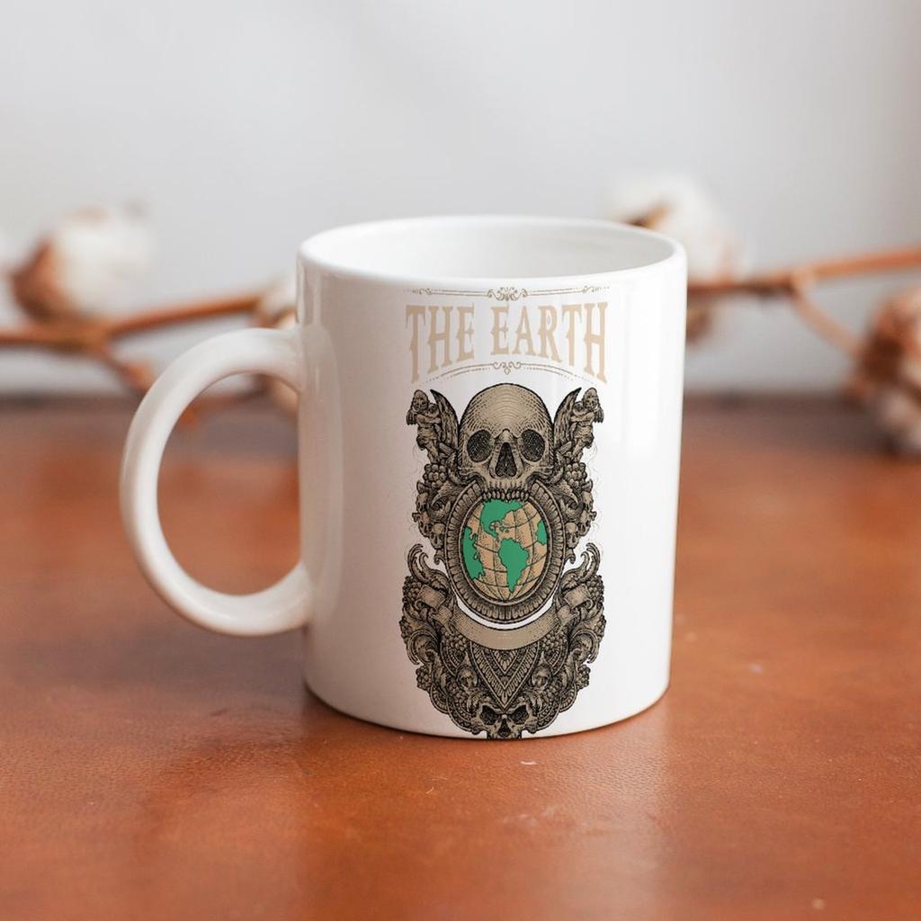 11oz White Ceramic Coffee Mug with Printed Sides, Comfortable Grip and Glossy Finish, Ideal for Daily Hot Beverages