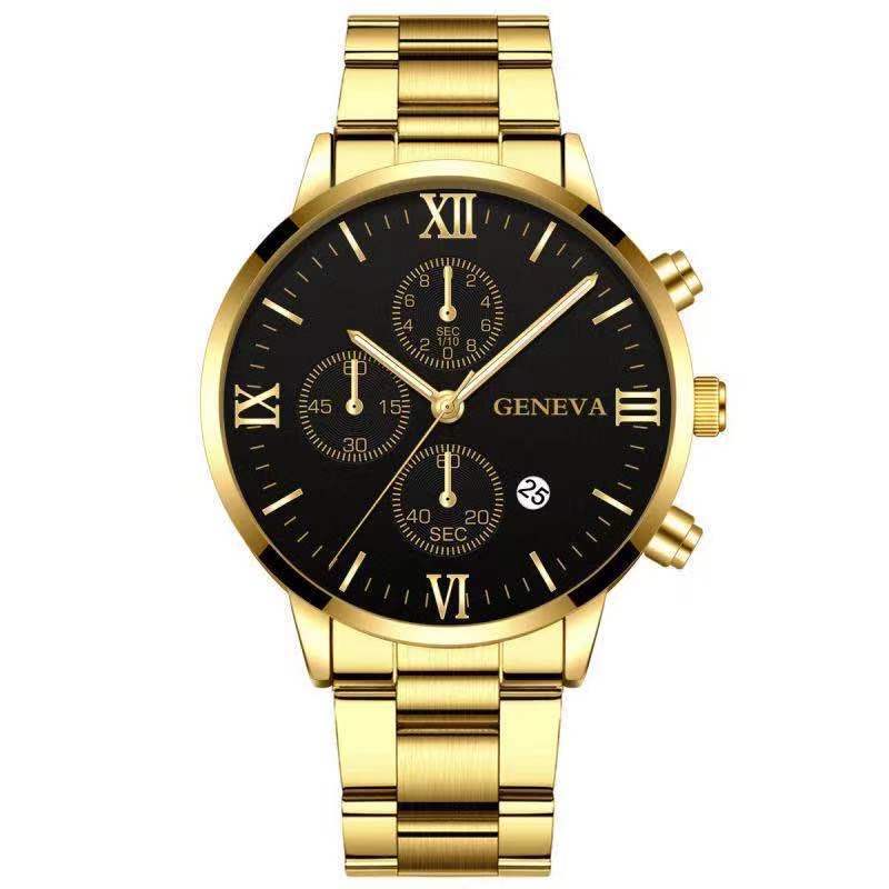 Wis Steel Strap Watch, Men'S Stainless Steel Three-Eye Calendar Quartz Alloy Watch