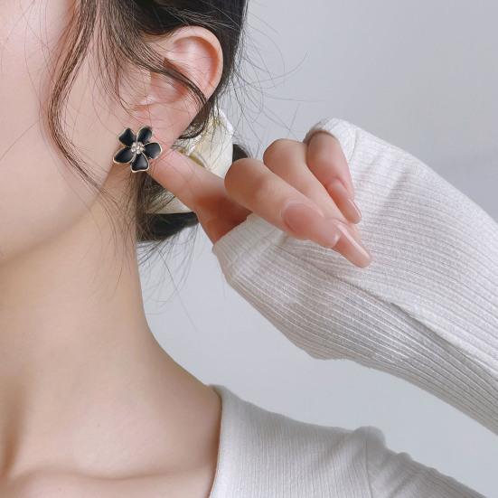Корейский стиль, черные розы, зажимы для ушей, блестящие серьги-клипсы с инкрустацией стразами, ювелирные изделия