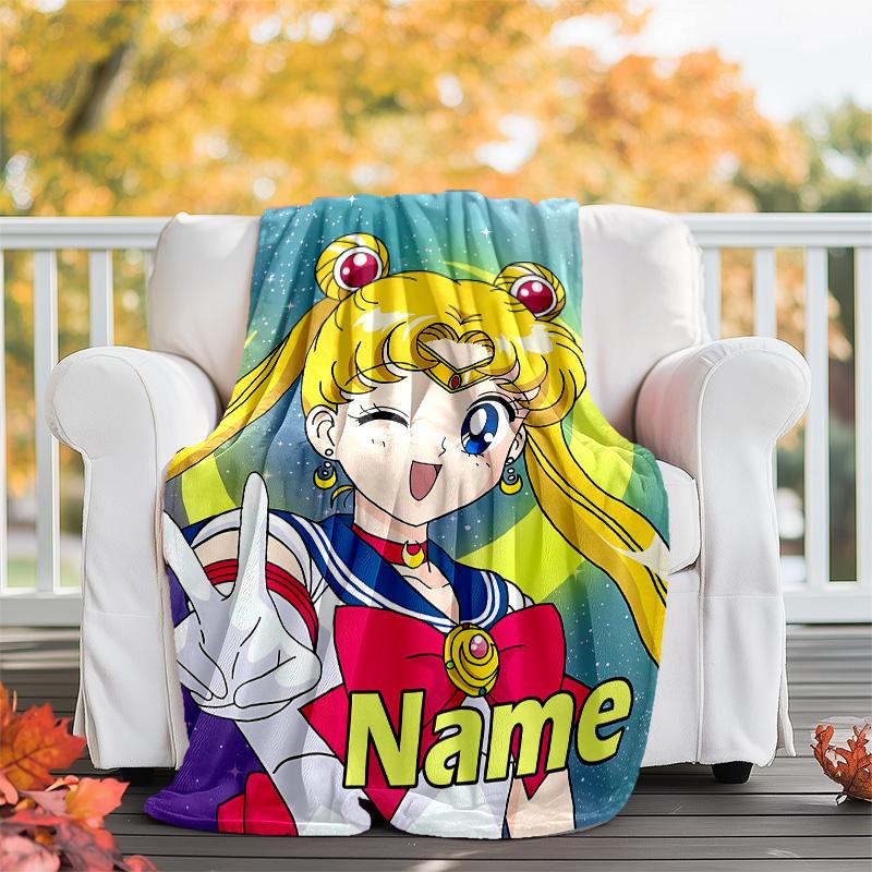 Customizable Sailor Moon Throw Blanket – Personalized Name, All-Season Cozy Snug Blanket, Machine Washable, Personalized Blanket