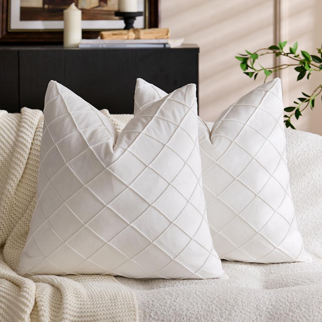 Nordic Solid Velvet Embroidered Plaid Throw Pillow Cover Luxury Showroom Velvet Sofa Cushion Case 45x45cm