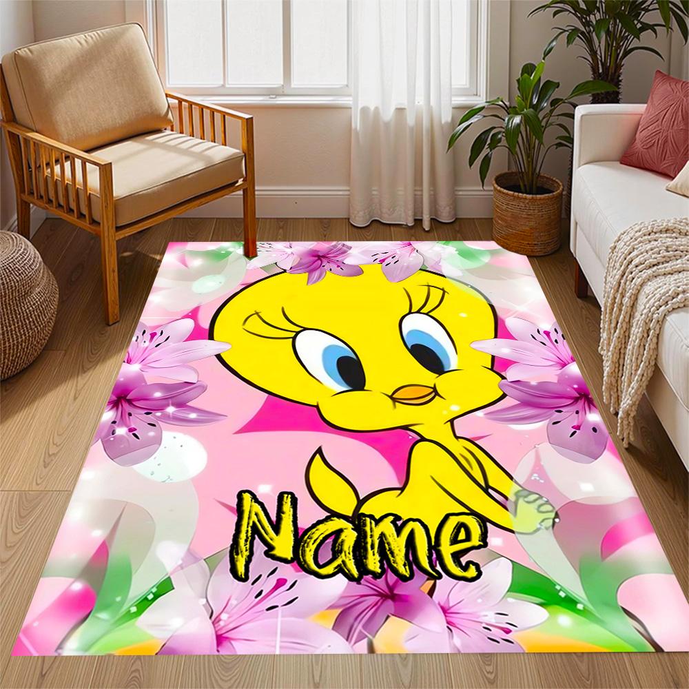 Looney Tweety Clouds Customize Your Name Area Rug Suitable for Game Room Outdoor Kitchen Balcony Anti-slip Rug Decorate Offices Wedding Party Gift
