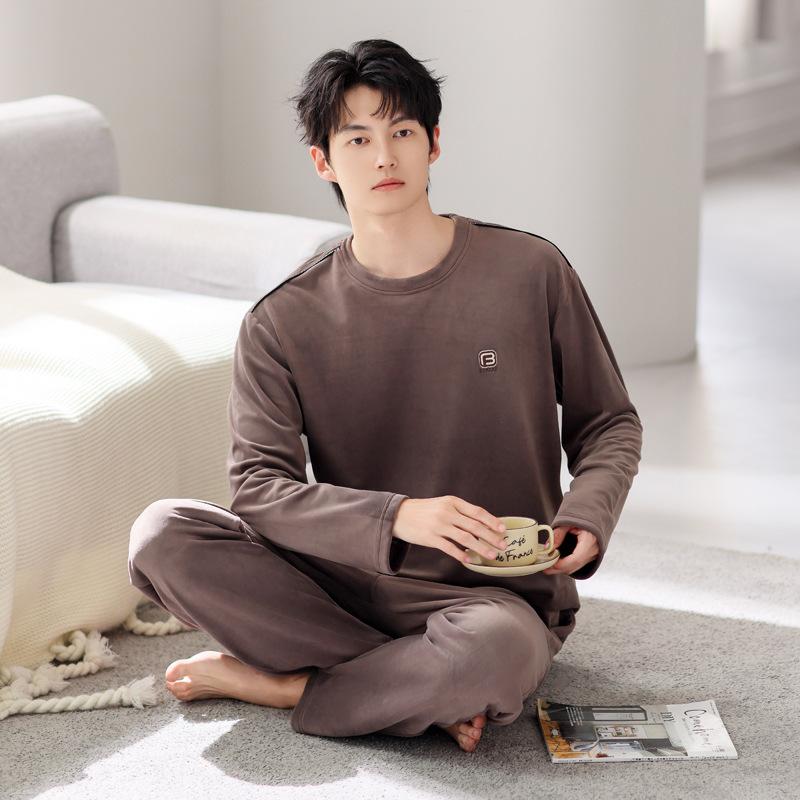 Пижама мужская осенне-зимняя зимняя островной флис коралловый флис утолщенная фланель домашняя одежда зимний пуловер