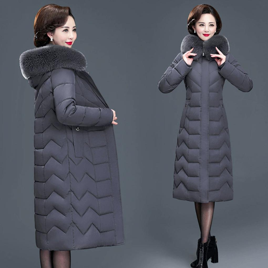 Middle-aged and elderly down cotton-padded clothes, women's large size thickened long over-knee mother jacket, new winter cotton-padded jacket