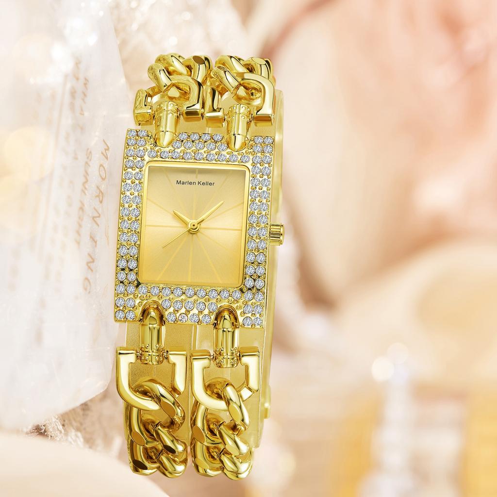 New Top Brand Luxury Women's Square Diamond Watches Alloy Clock Lady's Gold Strap Watch Fashion Quartz Wristwatch