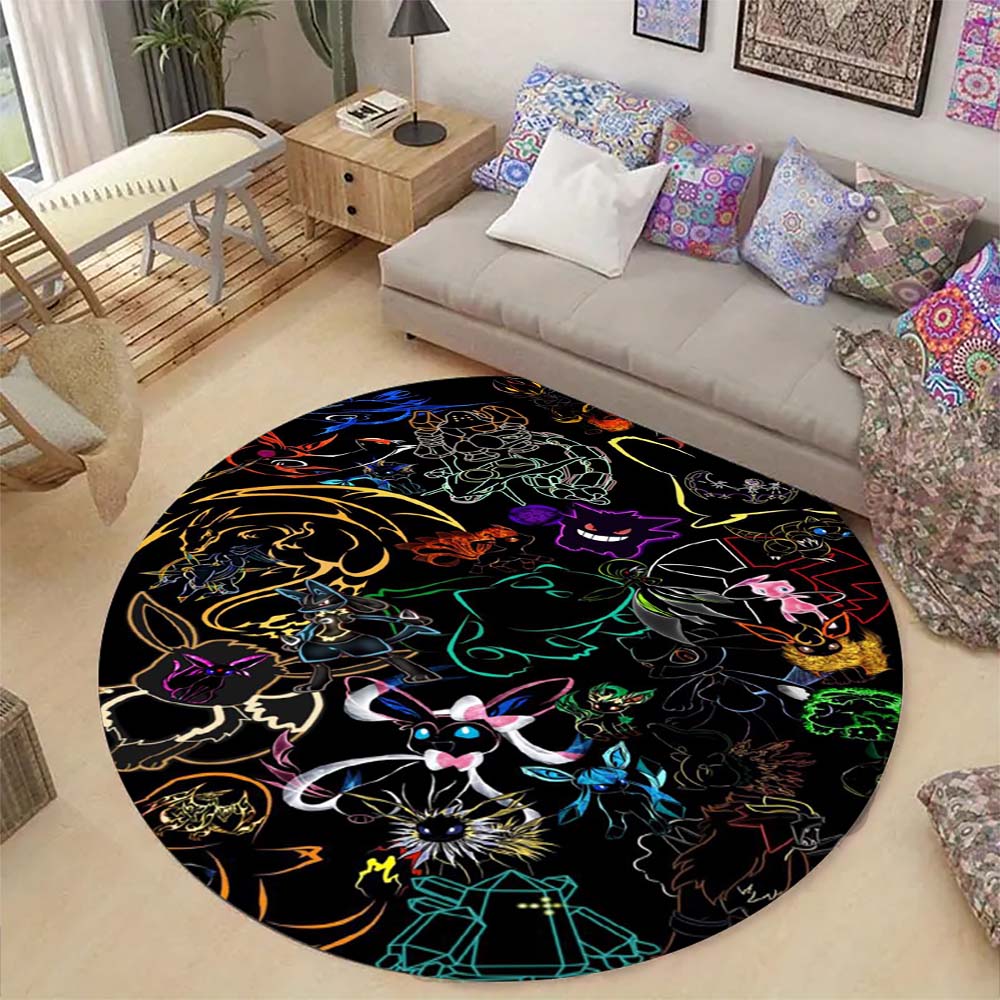 Lovely Eevee Cartoon Round Rug Fashion Aesthetic Floor Mat Wear Resistant Home Indoor Decor