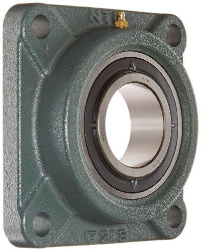 NTN UKF213D1 Light Duty Flange Bearing, 4 Bolts, Adapter Mounted, Regreasable, Contact and Flinger Seals, Cast Iron, 60mm Bore, 5-55/64" Bolt Hole Spa
