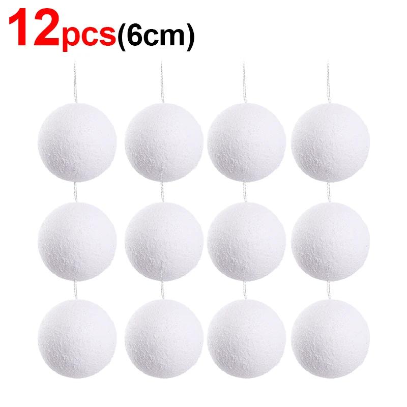 24/6 шт. белых пенопластовых рождественских шаров, подвесная подвеска для елки 4/6/8 см, снежные украшения для новогодней свадебной вечеринки, украшения для дома