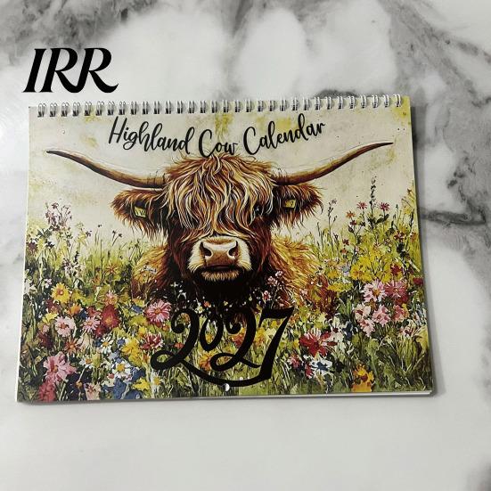 Ink Proof Planner Highland Cow Calendar 2027, 12 Month Wall Hanging with Monthly Planning Large Daily Blocks, Home Office Organizer, Lover Gift