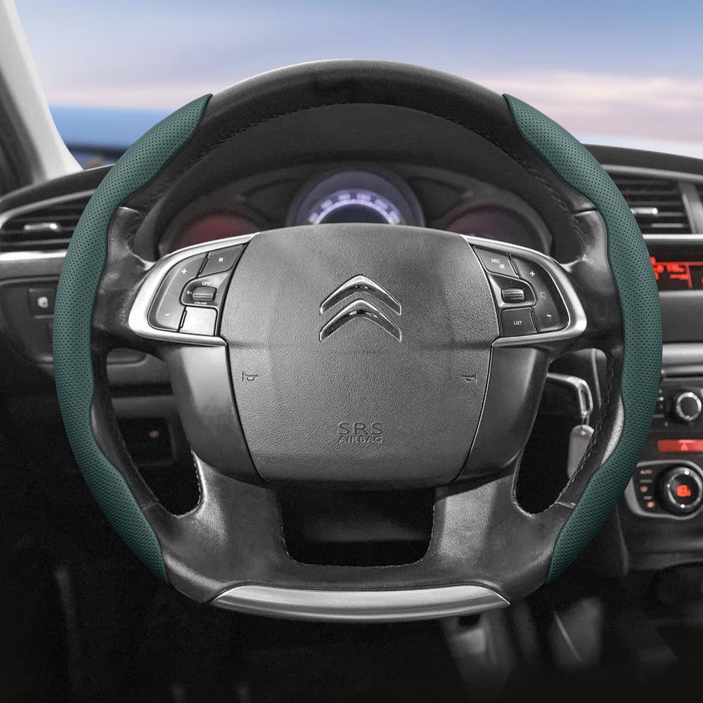 Suitable for Citroen Breathable Leather Steering Wheel Cover with Segmented Quick-Release Design, Non-Slip and Durable, for Models Such as C3,