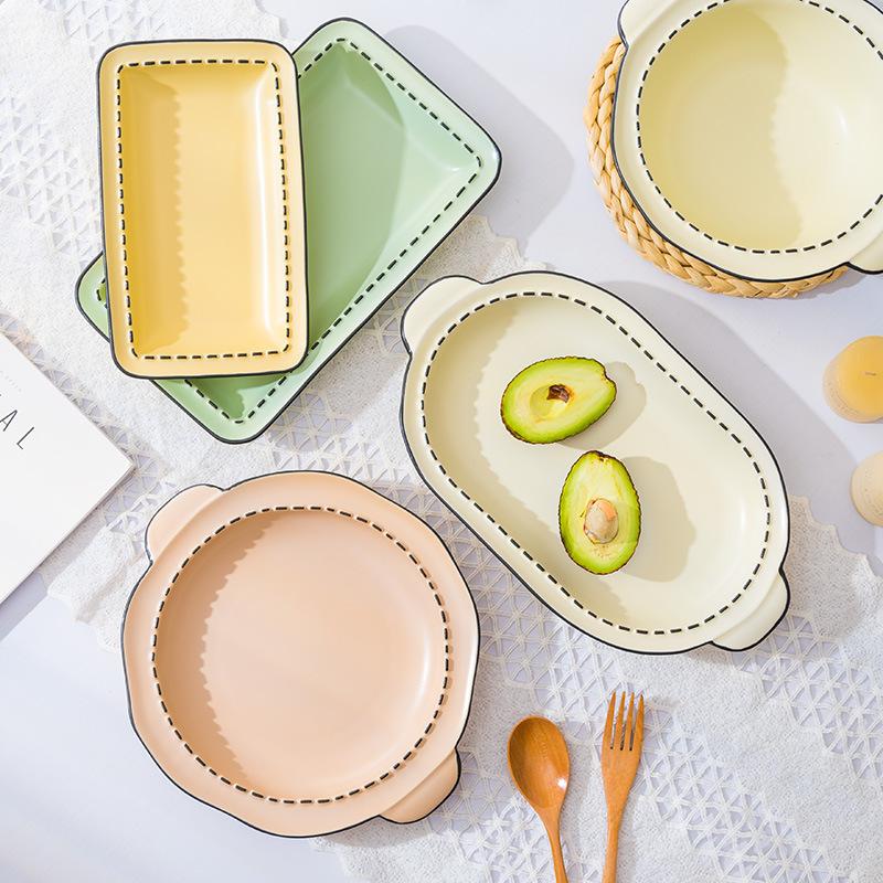Nordic Style Plate Set Home Plate Ceramic Tableware Creative Breakfast Plate Simple Baking Tray Baking Bowl
