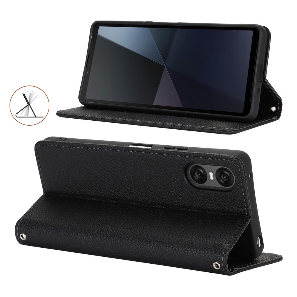 For Sony Xperia 10 VI Case Stand Wallet Litchi Texture Leather Flip Phone Cover with Strap