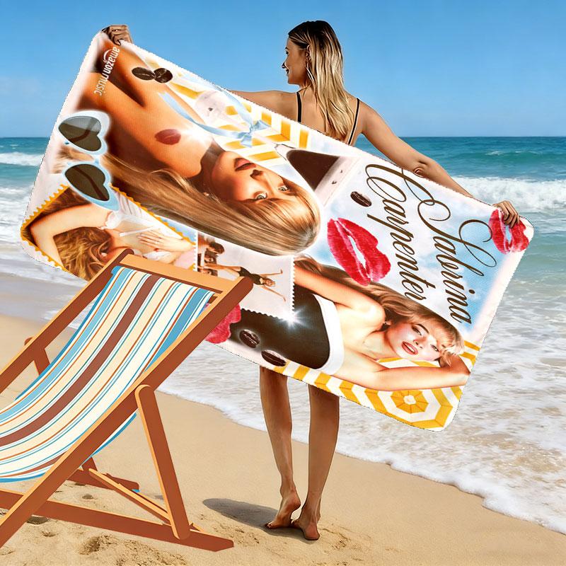 Sabrina Carpenter Glow Print Beach Towel, Large Soft Quick Dry Towel for Beach Camping Swimming