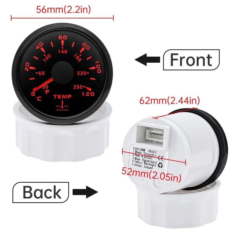 ZMFJH 0~120℃ 52MM Water Temperature Gauge with Sensor 10.2MM Universal Car Boat Yacht Water Temp Meter Indicator 7 Color Light