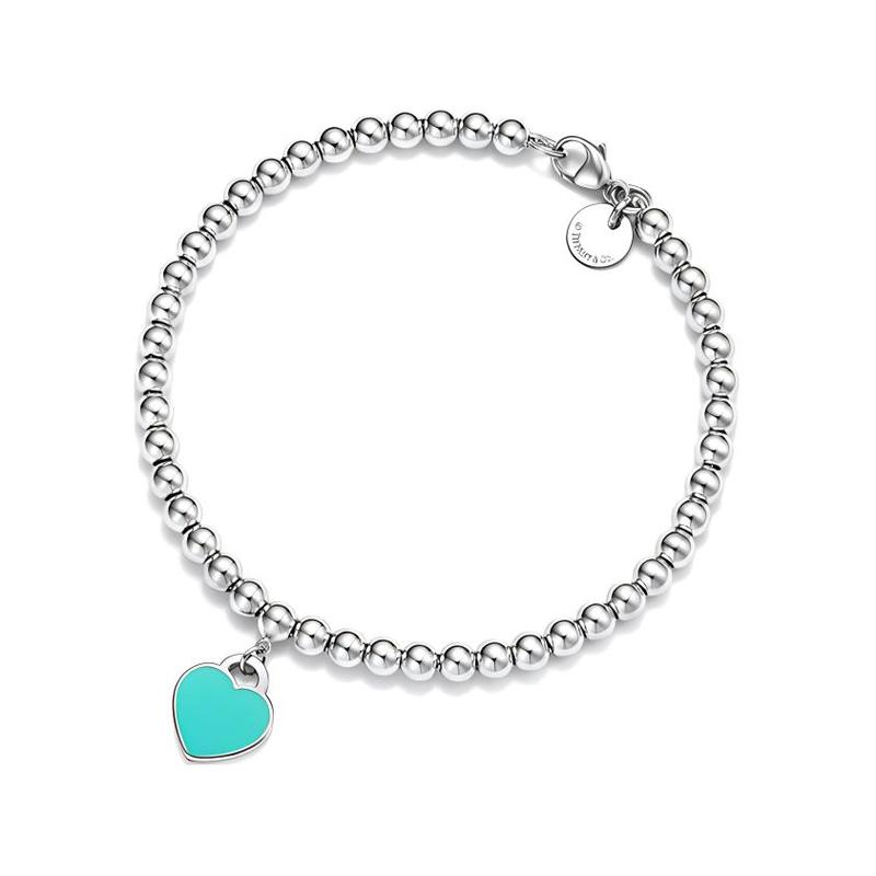 TIFFANY &CO Blue® Бусины Алмаз Синий 4 мм Серебро 925 Эмаль Алмаз Браслет Женский GRP12057-Серебро Маленький