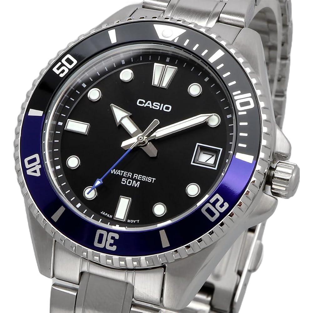 Casio Standard Analog Watch MDV-10D-1A2V Black Blue Bezel Metal Band Unisex