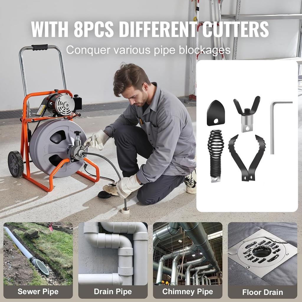 Набор для прочистки канализации с резаком и шнеком Насадка для дрели для прочистки канализации Нержавеющая сталь Практичный Многофункциональный для очистки труб