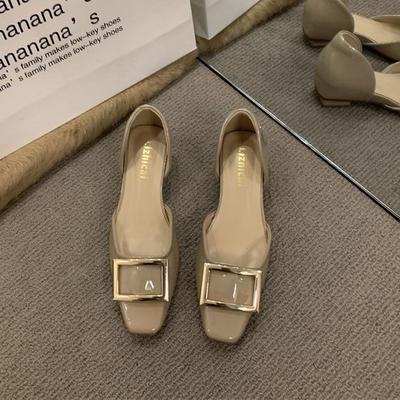 Классические четырехсезонные туфли-лодочки с квадратной пряжкой, из лакированной кожи, новинка осени 2025 года, с мелким вырезом, квадратным носком и низким каблуком, женские сандалии, внешние w