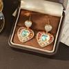 Light Luxury Heavy Industry Crystal Love Earrings High Sense Handmade Ethnic Style Silver Needle Earrings Luxury Retro Niche Earrings