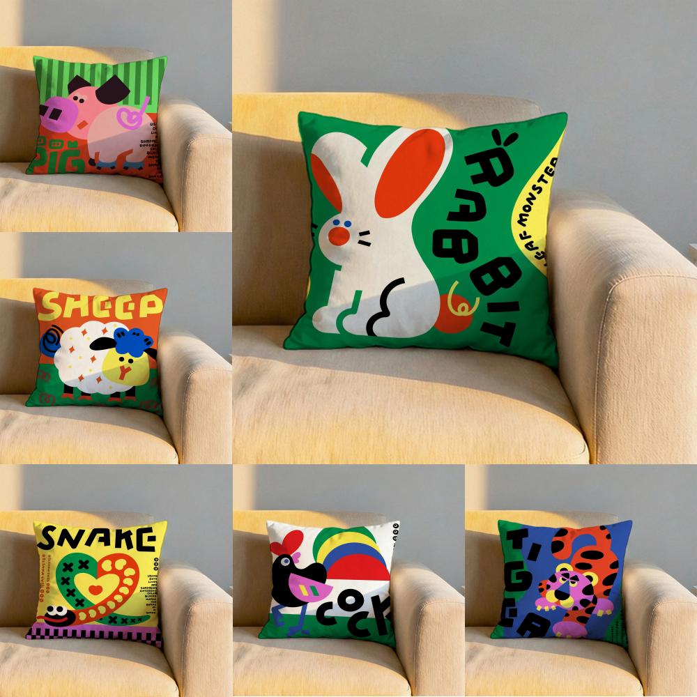Chinese Zodiac Print Cushion Cover Soft Reversible Durable Pillow Cover MultiScene Use for Home Car Daily Comfort