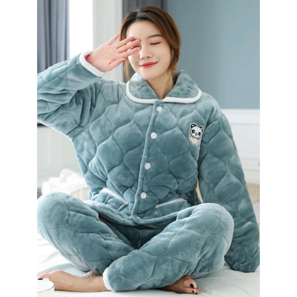 Пижама женская зимняя утолщенная теплая большого размера стеганая хлопковая милая из кораллового флиса домашняя одежда