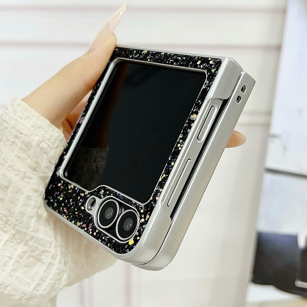 For Samsung Galaxy Z Flip7 FE 5G/Z Flip6 5G Case Rubberized Silver Edge Phantom Glitter Hard PC Phone Cover