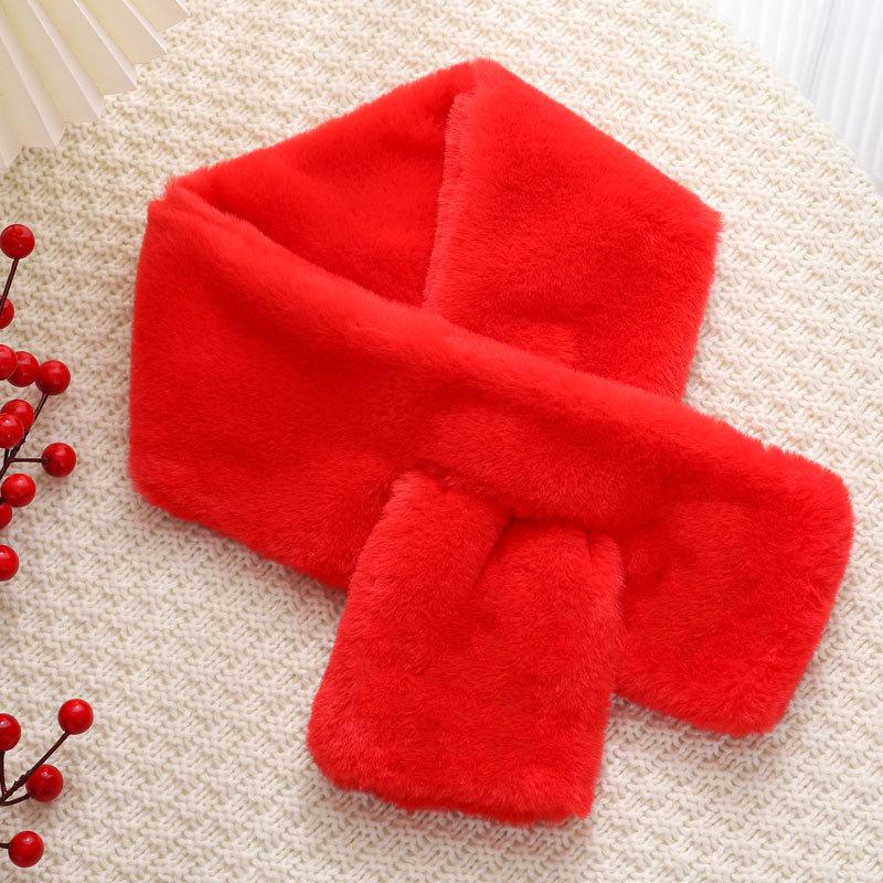Women's Winter Plush Thickened Scarf - Korean Style Pure Color Rex Rabbit Fur Collar