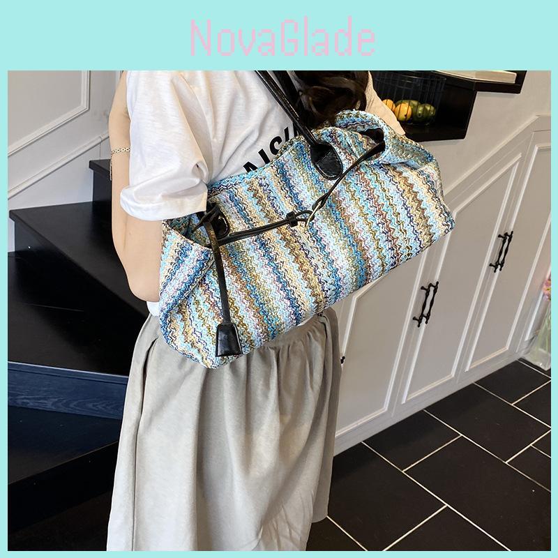 Summer Woven Shoulder Bag With Magnetic Closure For Daily Use