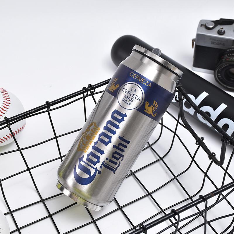 Кружка из нержавеющей стали Креативная кружка в виде пивной банки Изолированная кружка Вакуумные кружки с соломинкой Холодная кружка Банки для колы Изолированная бутылка