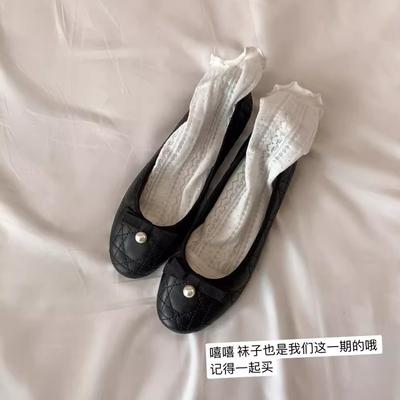 Версия из превосходной овчины~ Жемчужный бант Su Yinyin с бриллиантами, кожаные балетки, женские балетки