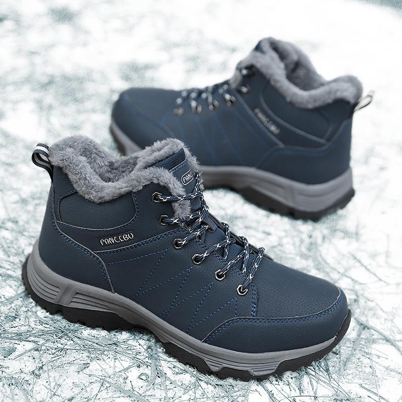 Мужские зимние спортивные уличные сноубутсы флисовые термохлопковые ботинки ветрозащитные на шнуровке износостойкие уличные походные ботинки мужские