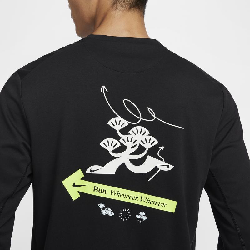 Nike Основная футболка с логотипом Dri-Fit, быстросохнущая, дышащая, с круглым вырезом, с длинным рукавом, мужская, топы, черная, HQ4736010