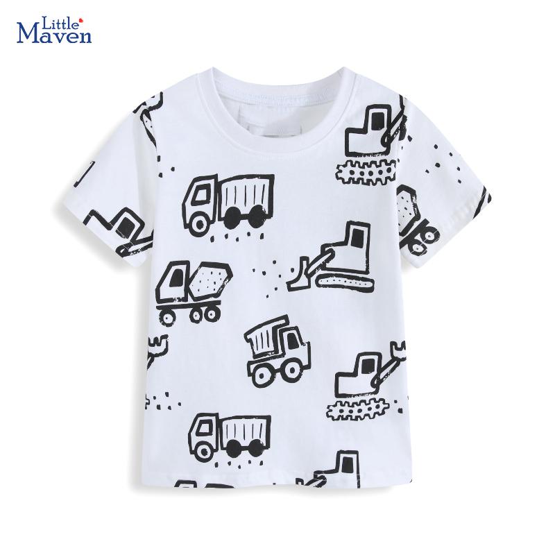Little maven 2026 Summer New Kids Clothes Korean Children's Clothes Children's Clothing T-shirts Cartoon Excavator Baby Boys