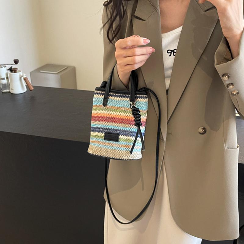 Мини полосатые соломенные сумки кроссбоди для женщин модные летние сумки через плечо сумки и кошельки плетеные пляжные сумки KTY