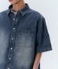 MUSINSA STANDARD Big Brush Relaxed Short Sleeve Denim Shirt [Medium Indigo]