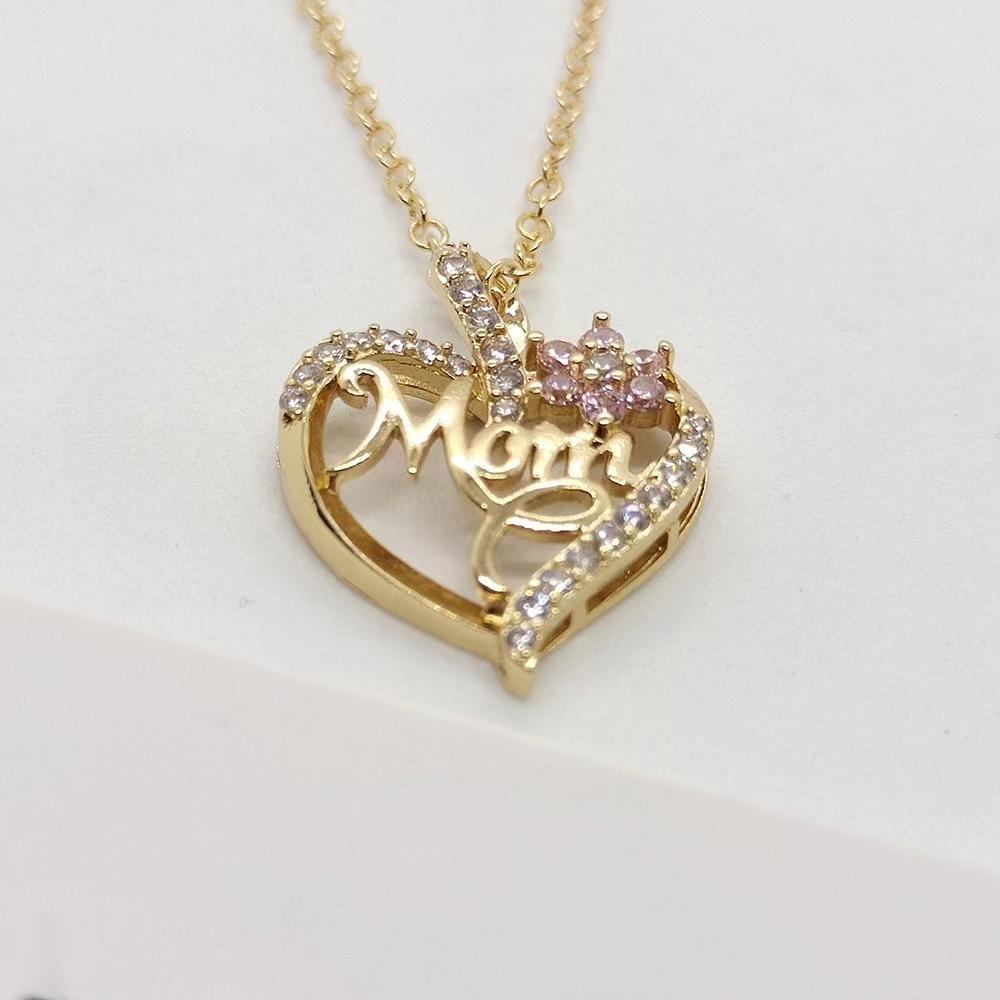 New TEMU Love Flower Mother's Day MOM Diamond Zircon Necklace Simple Pendant