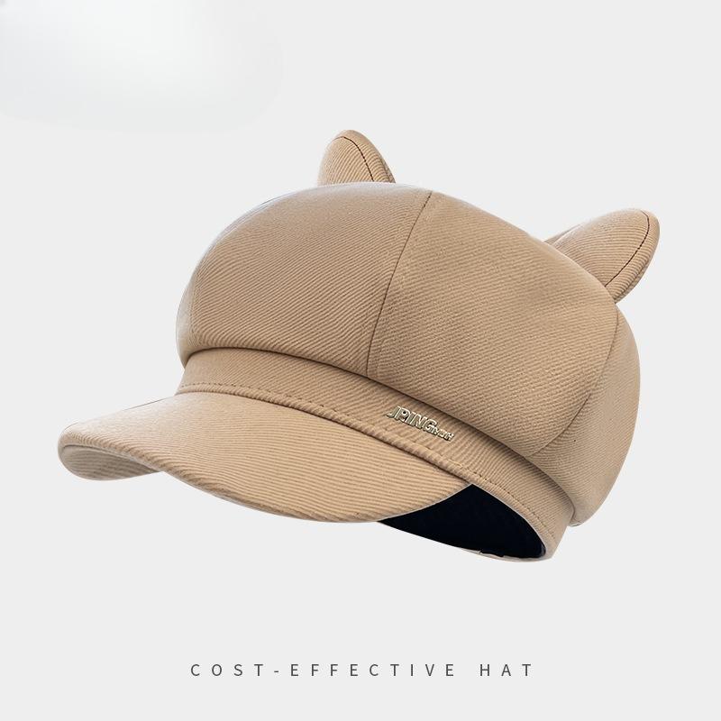 Женская восьмиугольная шляпа с кошачьими ушками и надписью, осенне-зимняя, в японском ретро-стиле, подчеркивающая лицо, кепка газетчика, милый берет с уткой