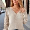 Свитер-пуловер с V-образным вырезом, элегантный вязаный свитер с длинным рукавом, женская одежда