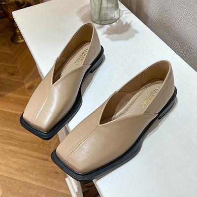 Мода 2025 Ретро Балетки с квадратным носком Женские Лоферы с V-образным вырезом и неглубоким подъемом Удобные Слипоны Женские Офисные Туфли Мокасины Женские Мэри Джейн