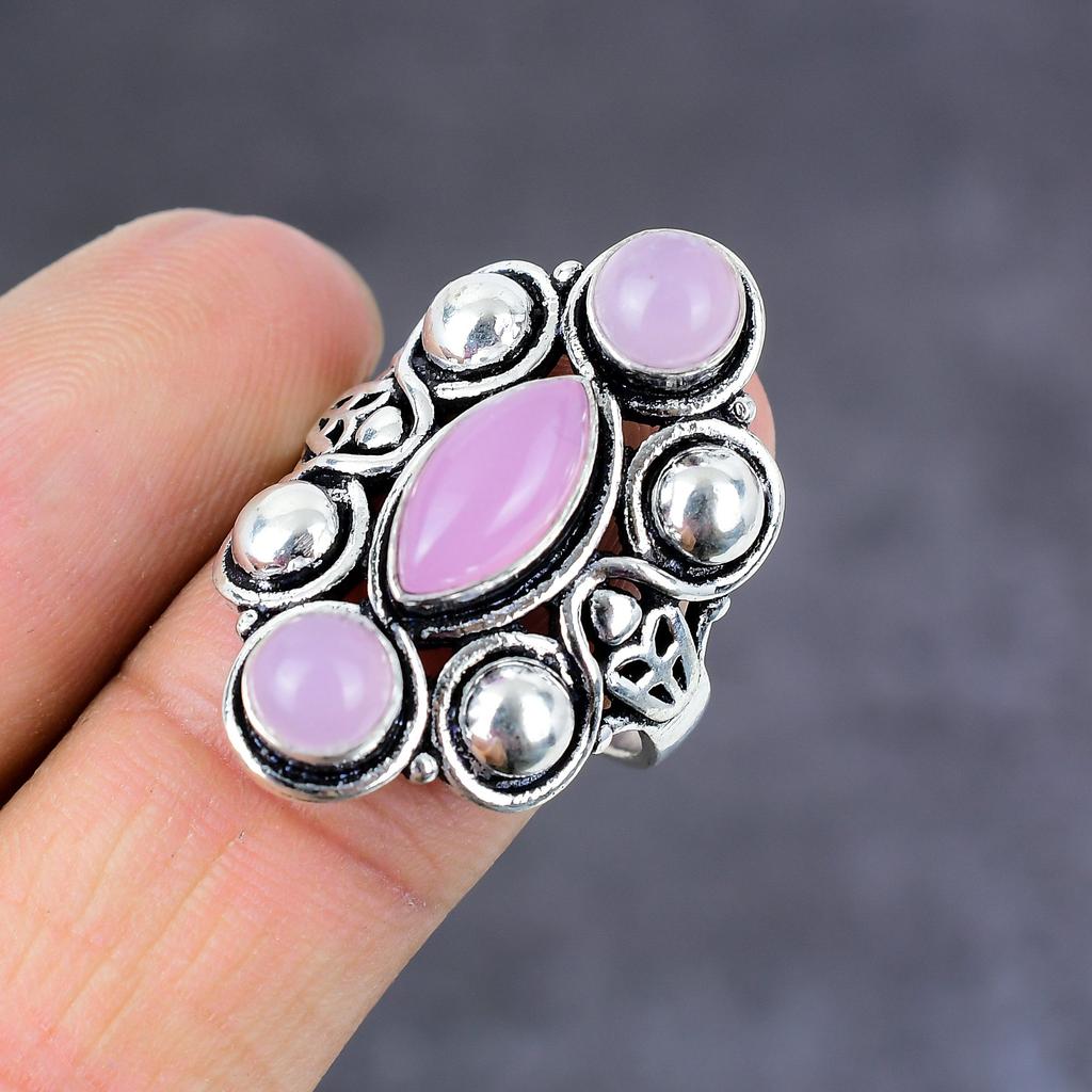 Подарочное кольцо ручной работы из стерлингового серебра 925 пробы с натуральным розовым кварцем, размер 9 W3O21