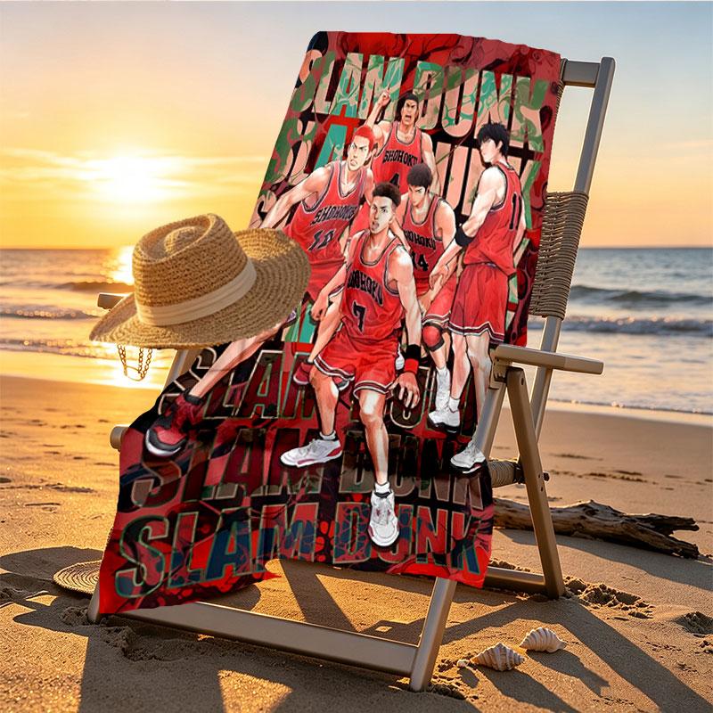 SLAM DUNK Print Beach Towel Design, Soft, Lightweight. for Home Bathroom, Spa, Pool, Yoga, Surfing, Camping, Gift for Family, Friend