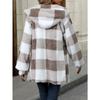Клетчатый принт с открытым передом, пушистое пальто, повседневное пальто с длинным рукавом и капюшоном для осени и зимы, женская одежда