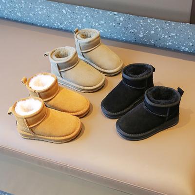 Детские зимние ботинки, новые, для мальчиков, нескользящие, утолщенные, большие, из хлопка, для девочек, кожаные, короткие, бархатные, детские, хлопковые ботинки Tide