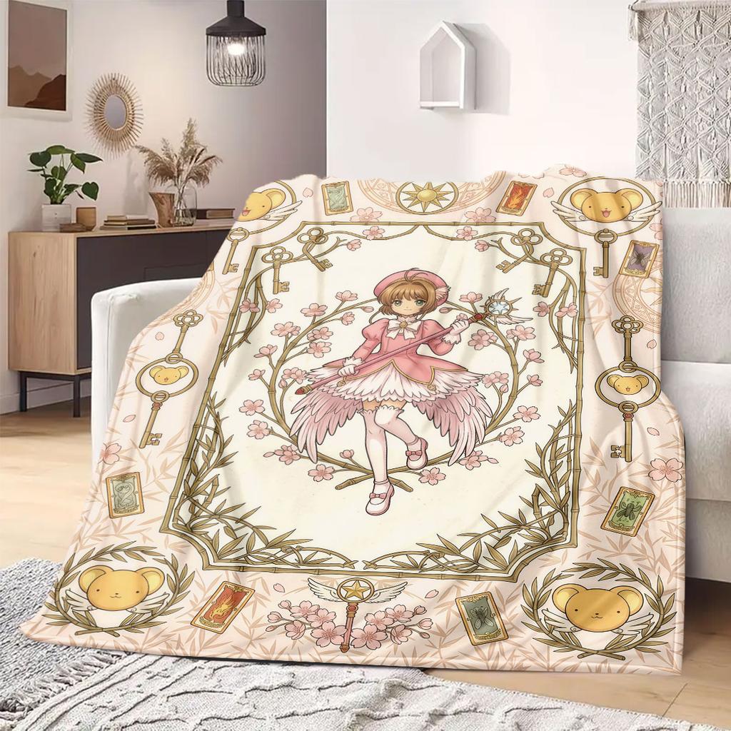Cardcaptor Sakura Fancy Print Flannel Blanket, Cartoon Style for Bed Decor, Warm Home Essentials, Portable Picnic Throw_LIAN