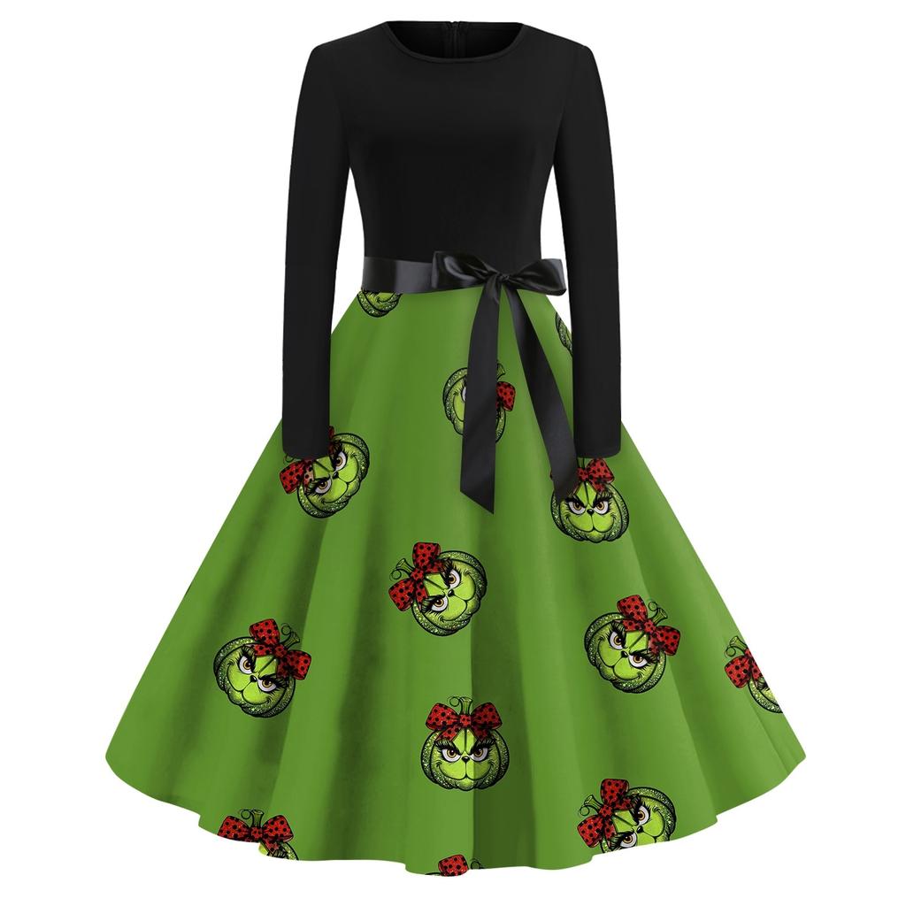 Женское повседневное рождественское платье с круглым вырезом и широкими рукавами, облегающее платье