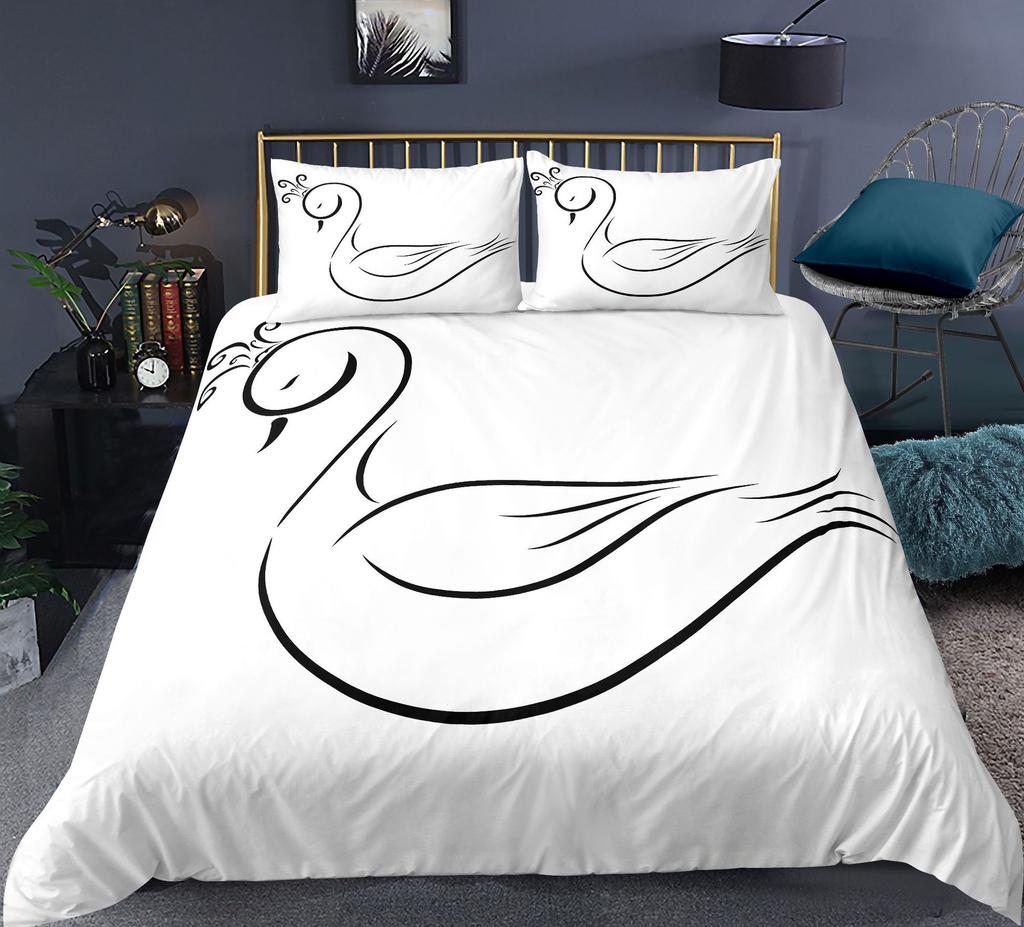 Swan Duvet Cover Set Rose Crown Comforter Cover Polyester Bedding Set Sweet Girl Romantic Quilt Cover Pink Red King Twin Size