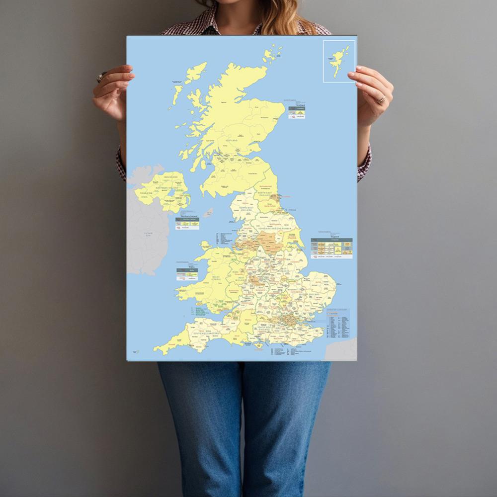 Настенная карта Карта Соединенного Королевства с подробными регионами Печатный художественный плакат Без рамы для декора Подарок Настенные дорожные принадлежности