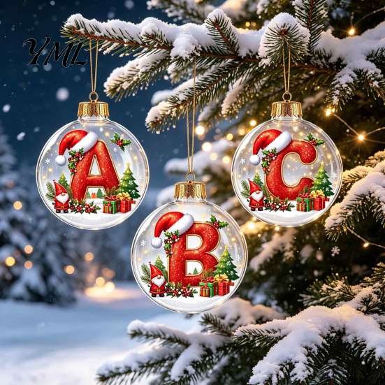 Festive Party Decor Accessories 26?Letter Acrylic Christmas Ball Ornament, 3D Crystal Style Alphabet Winter Holiday Supplies Hanging Pendant,